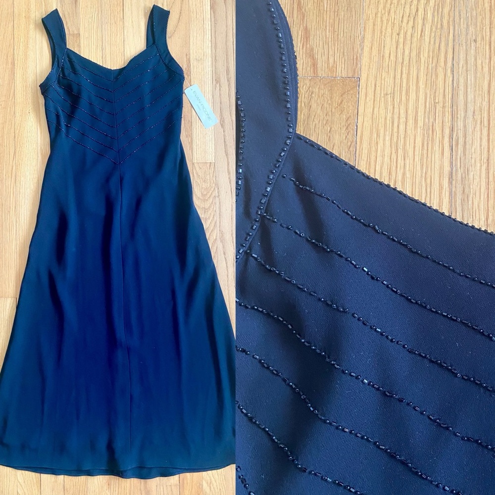 Evan-Picone Black Evening Dress *Size 4* Bias Beaded Sleeveless Cocktail Dress